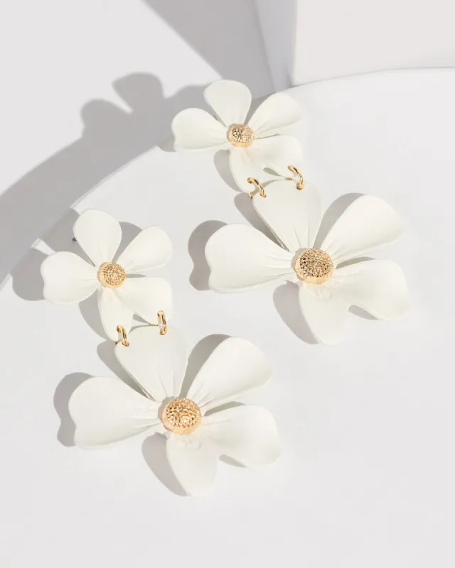 White Double Flower Earrings sold by Collete Hayman