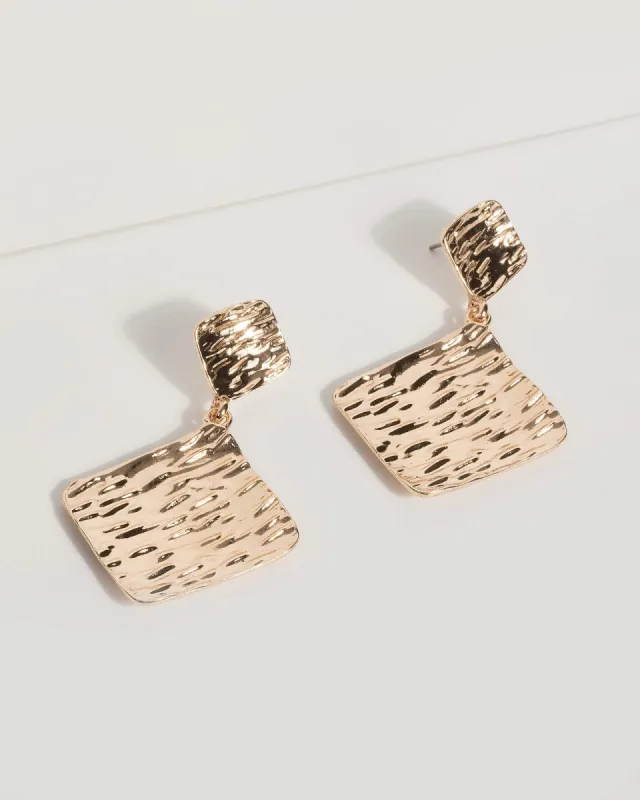 Gold Organic Metal Drop Earrings sold by Collete Hayman