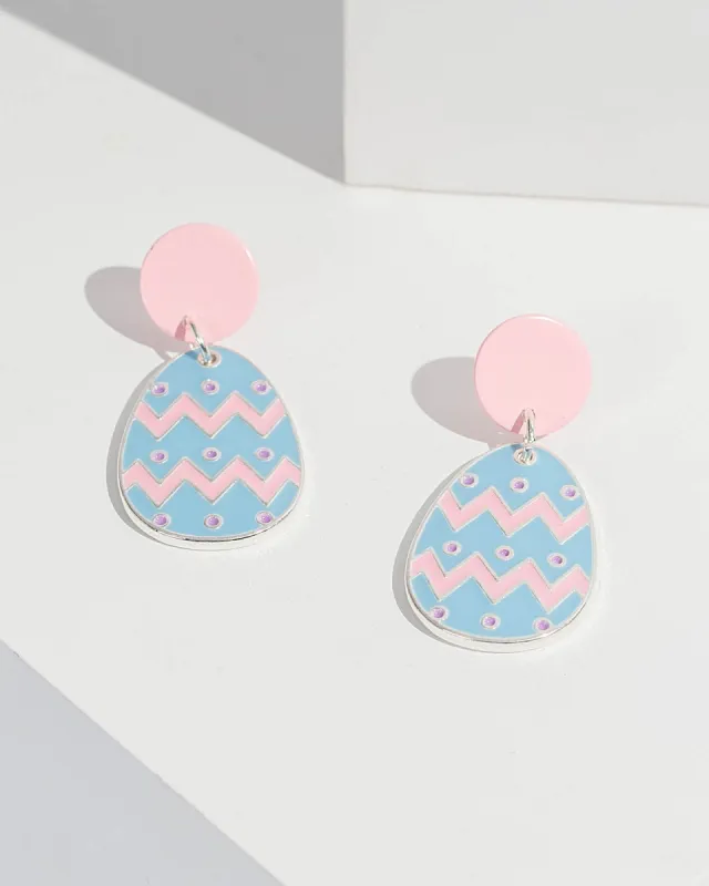 Pink and Blue Pattern Easter Egg Earrings sold by Collete Hayman