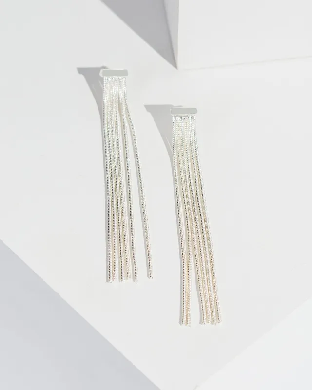 Silver Snake Chain Tassel Earrings sold by Collete Hayman