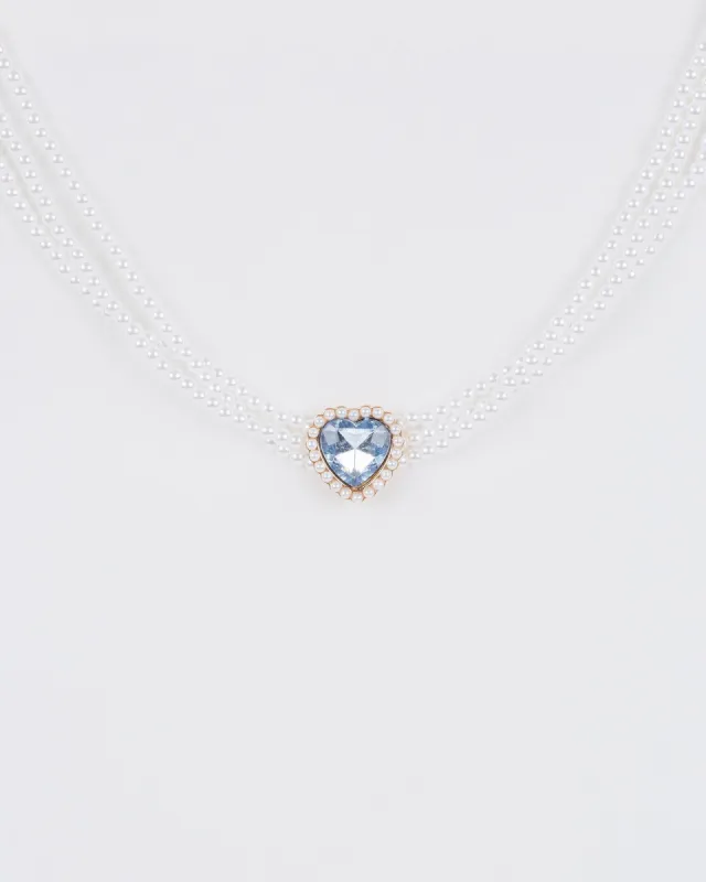 Blue Crystal And Pearl Heart Choker Necklace sold by Collete Hayman
