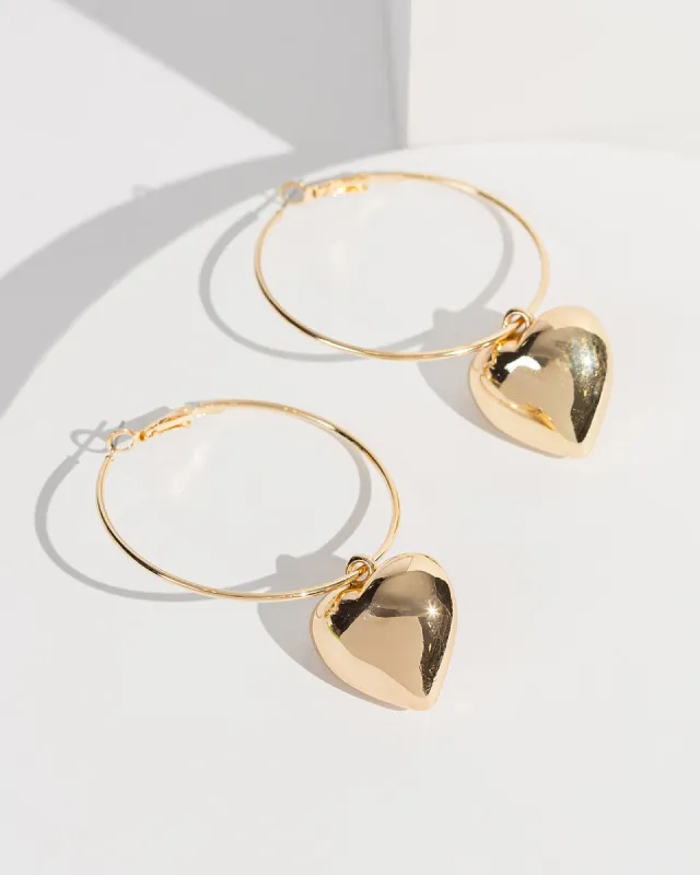 Gold Hoop Heart Pendant Earrings sold by Collete Hayman