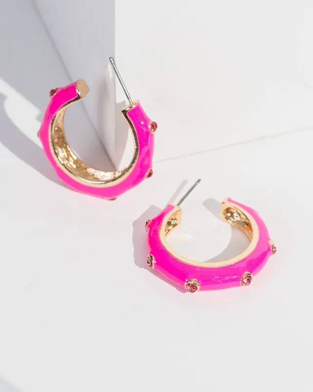 Pink Enamel Crystal Hoop Earrings sold by Collete Hayman