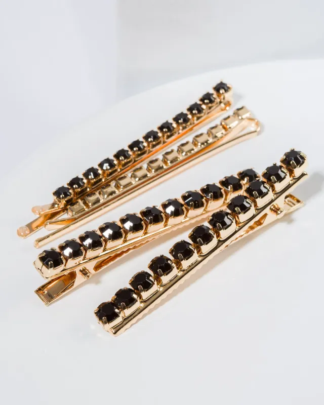 Black 4 Pack Round Crystal Hair Slide sold by Collete Hayman