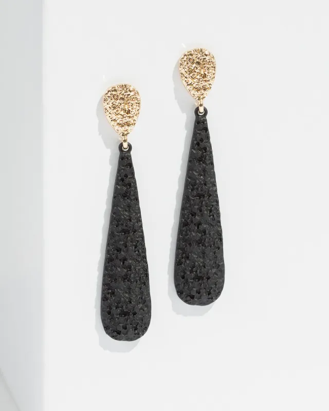 Black Textured Long Drop Earrings sold by Collete Hayman