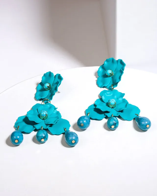 Blue Double Beaded Flowers Earrings sold by Collete Hayman