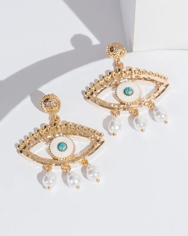 White Evil Eye Statement Earrings sold by Collete Hayman