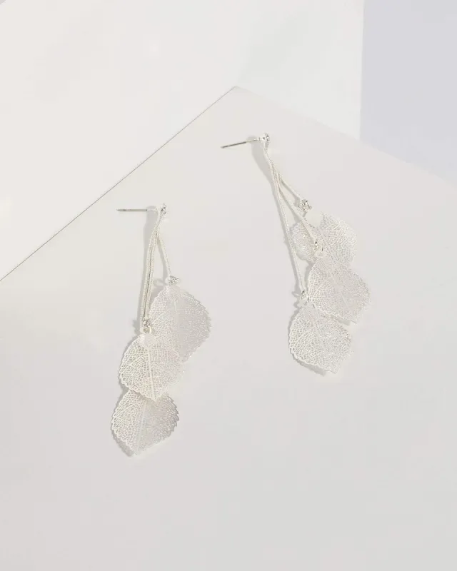Silver Diamante Leaf Drop Earrings sold by Collete Hayman