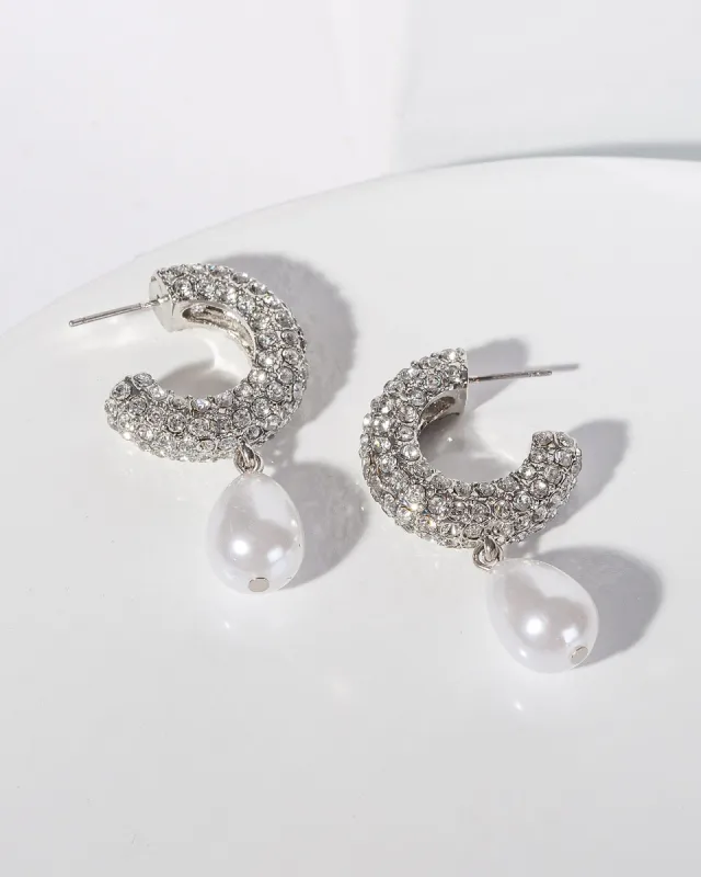 Crystal Pave Hoop Pearl Earrings sold by Collete Hayman