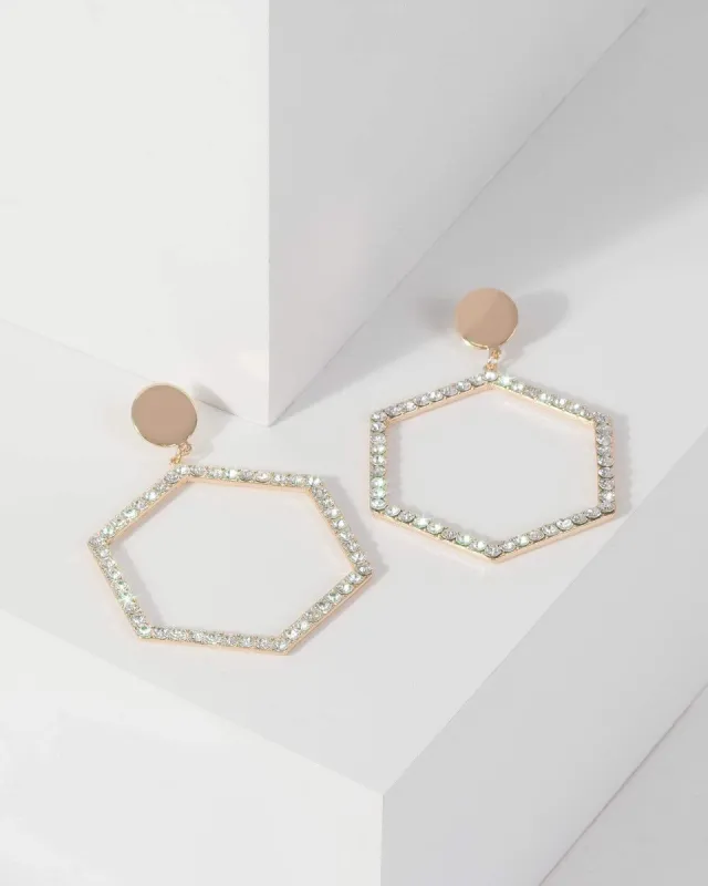 Gold Large Hexagon Diamante Earrings sold by Collete Hayman