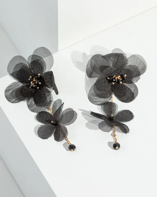 Black Fabric Flower Statement Earrings sold by Collete Hayman