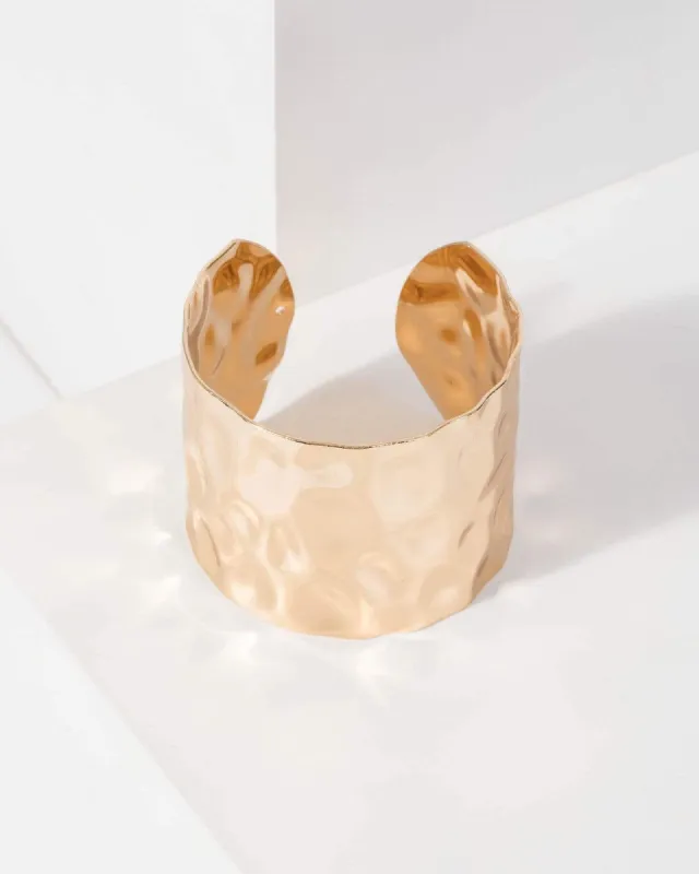 Gold Organic Metal Large Cuff Bracelet sold by Collete Hayman