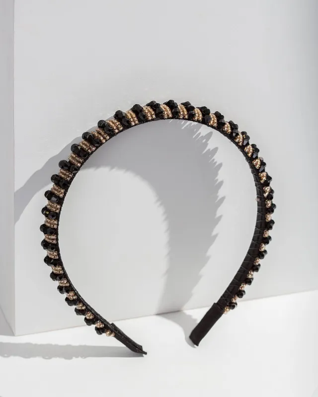 Black Thin Beaded Detail Headband sold by Collete Hayman