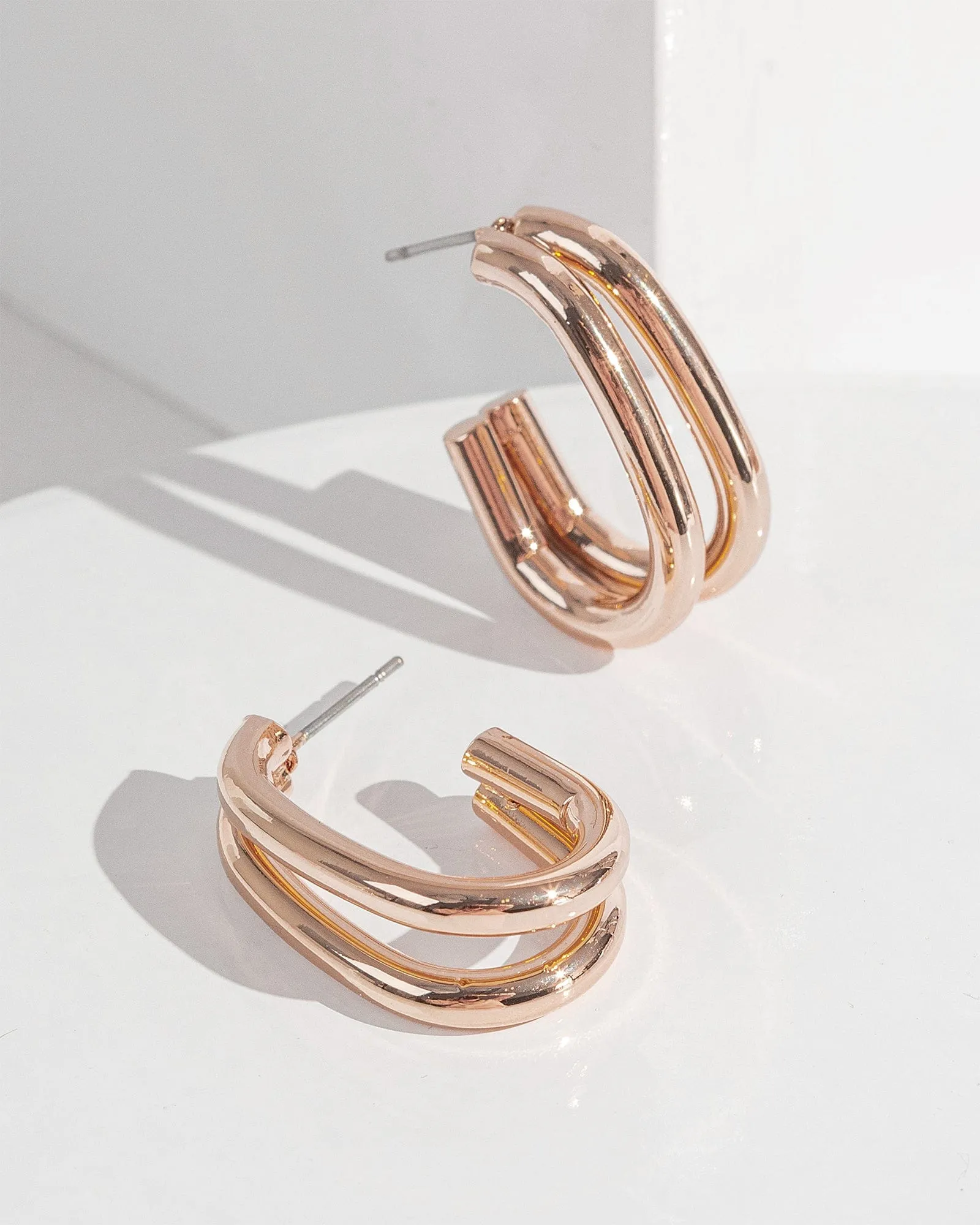 Rose Gold Two Row Oval Hoop Earrings sold by Collete Hayman