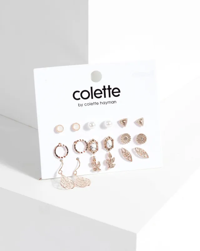 Rose Gold Stone And Metal Earring Pack sold by Collete Hayman