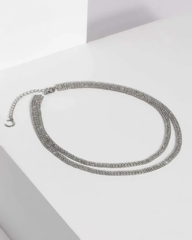 Gunmetal Square Diamante Layered Necklace sold by Collete Hayman