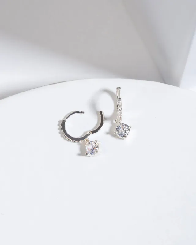 Silver Cubic Zirconia Dangle Crystal Huggie Hoops Earrings sold by Collete Hayman