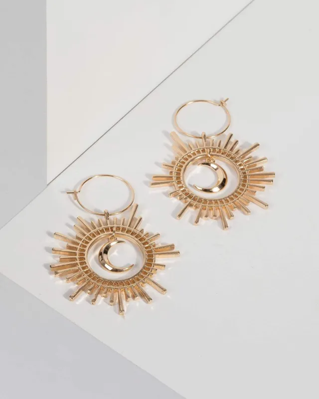 Gold Sun and Moon Drop Hoop Earrings sold by Collete Hayman
