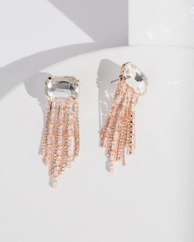 Rose Gold Tassel Crystal Earrings sold by Collete Hayman