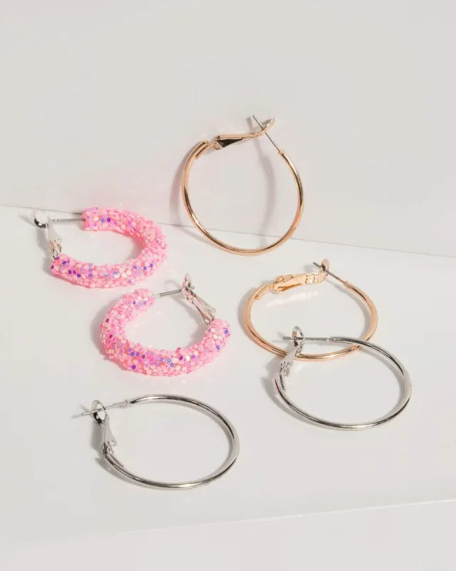 Pink Crushed Glitter Hoop Earring Set sold by Collete Hayman
