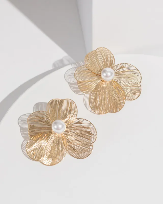 White Flower With Pearl Earrings sold by Collete Hayman