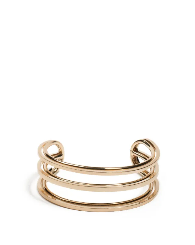 Gold Tone Double Metal Row Cuff Bracelet sold by Collete Hayman