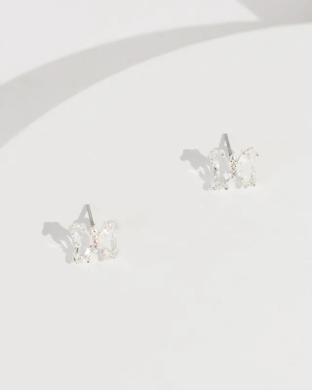 Silver Cubic Zirconia Butterfly Stud Earrings sold by Collete Hayman