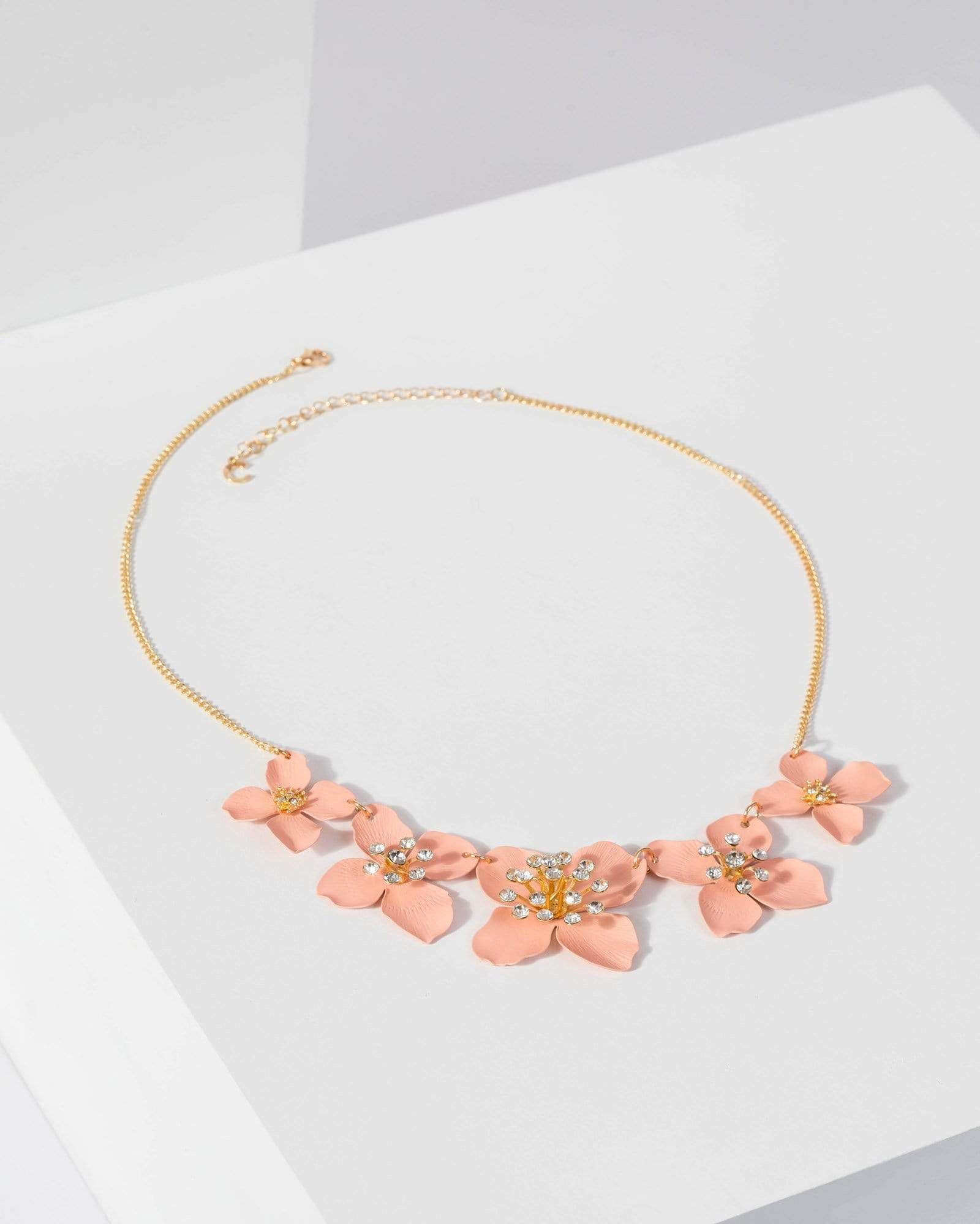 Pink Metal Crystal Flower Necklace sold by Collete Hayman product image thumbnail 2