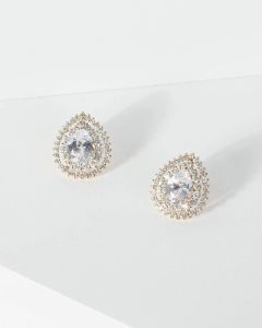 Gold Cubic Zirconia Double Layer Teardrop Earrings sold by Collete Hayman
