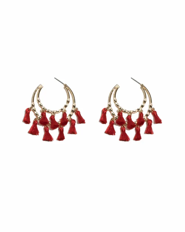Red Gold Tone Mini Tassel Drop Hoop Earrings sold by Collete Hayman