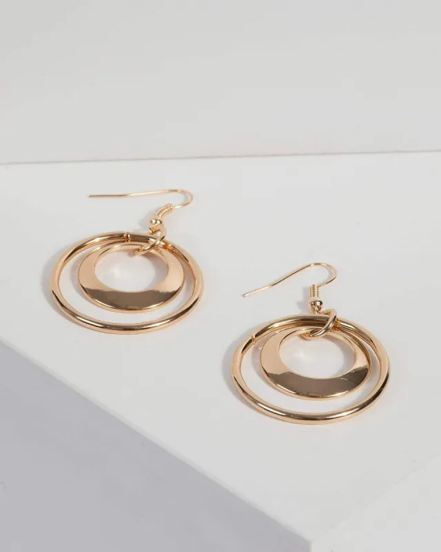Gold Double Circle Drop Earrings sold by Collete Hayman
