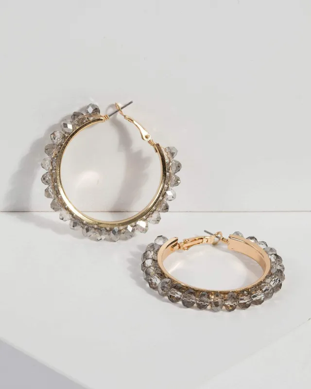 Grey Bead Midi Hoop Earrings sold by Collete Hayman