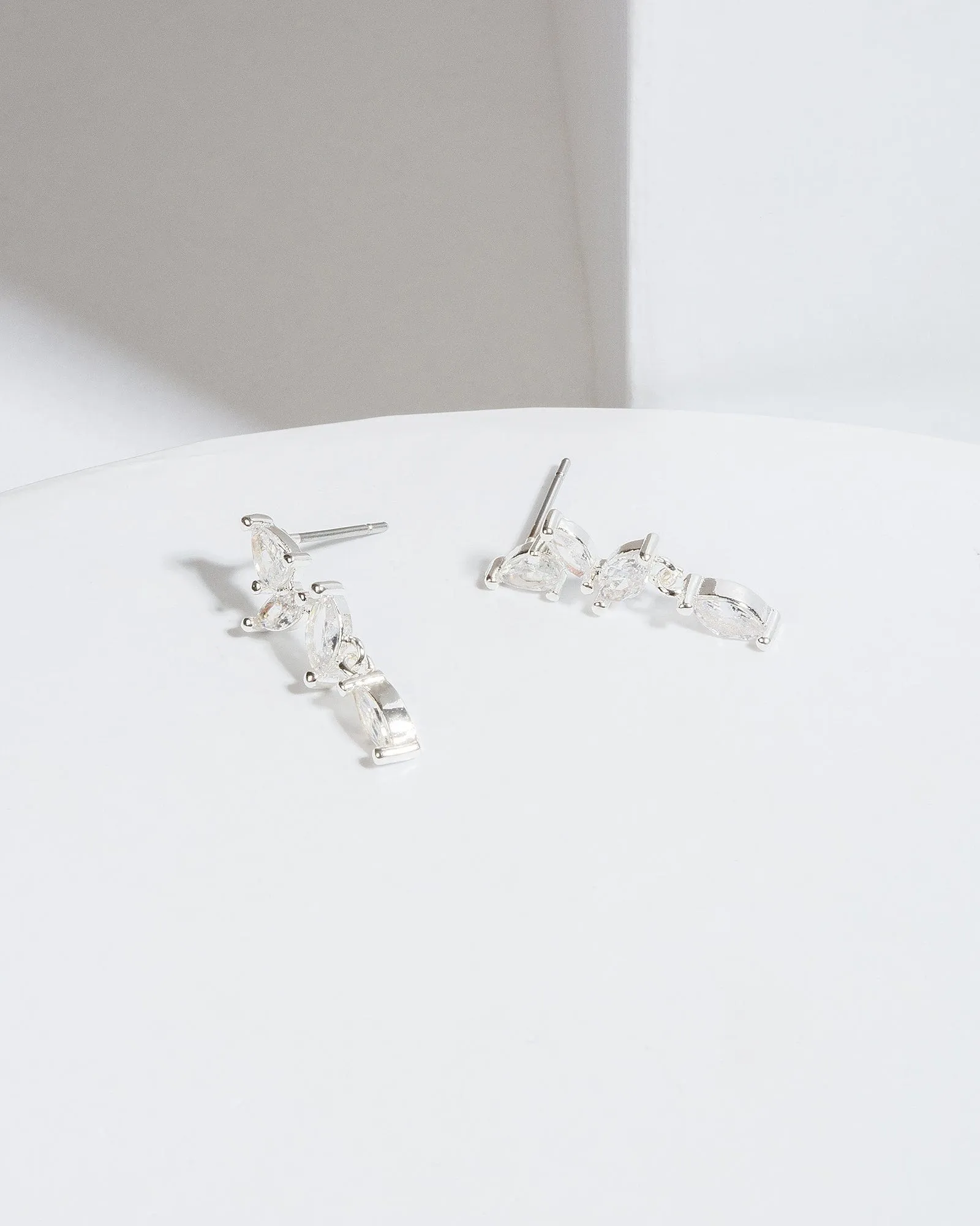 Silver Cubic Zirconia Crystal Leaves Postdrop Earrings sold by Collete Hayman product image thumbnail 2