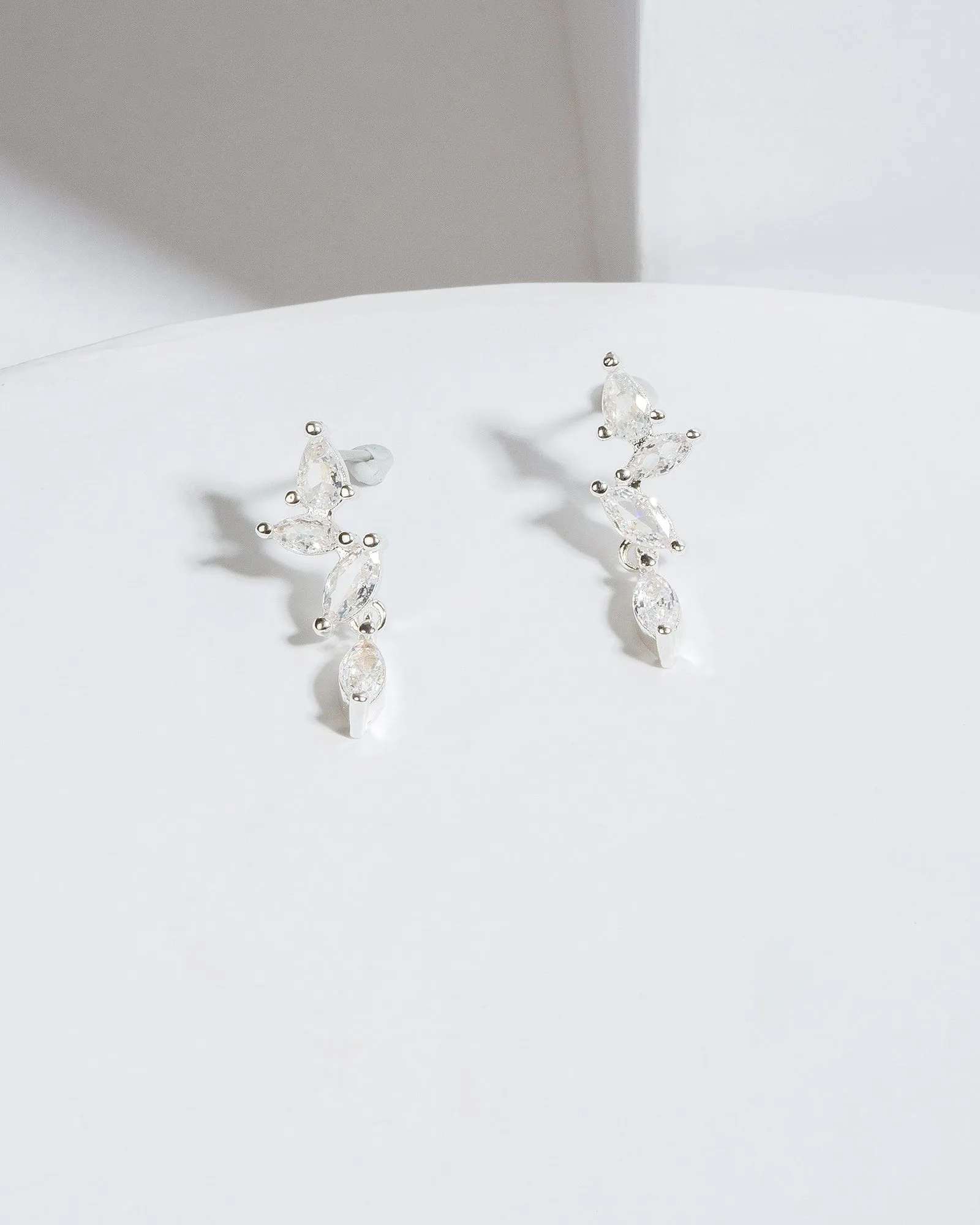 Silver Cubic Zirconia Crystal Leaves Postdrop Earrings sold by Collete Hayman