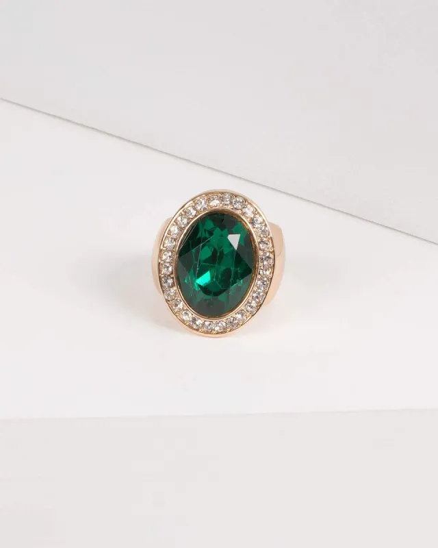 Green Large Diamante Stone Ring - Small sold by Collete Hayman