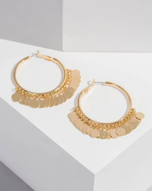 Gold Disc Tassel Hoop Earrings sold by Collete Hayman
