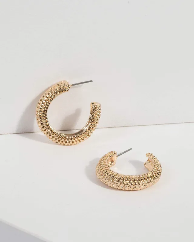 Gold Textured Mini Hoop Earrings sold by Collete Hayman