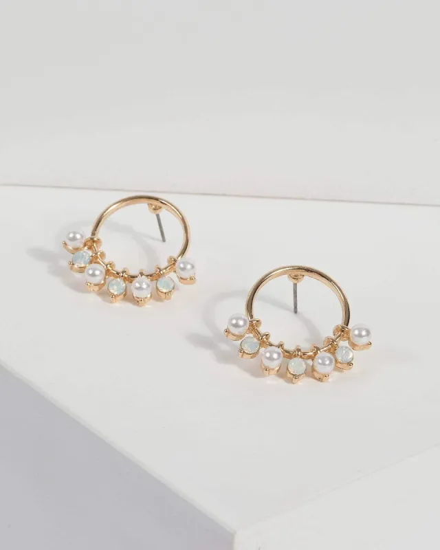 White Pearl Bead Round Stud Earrings sold by Collete Hayman