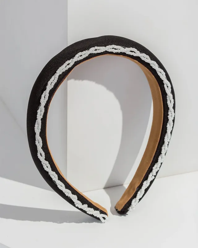 Black Thin Pearl Twist Detail Headband sold by Collete Hayman
