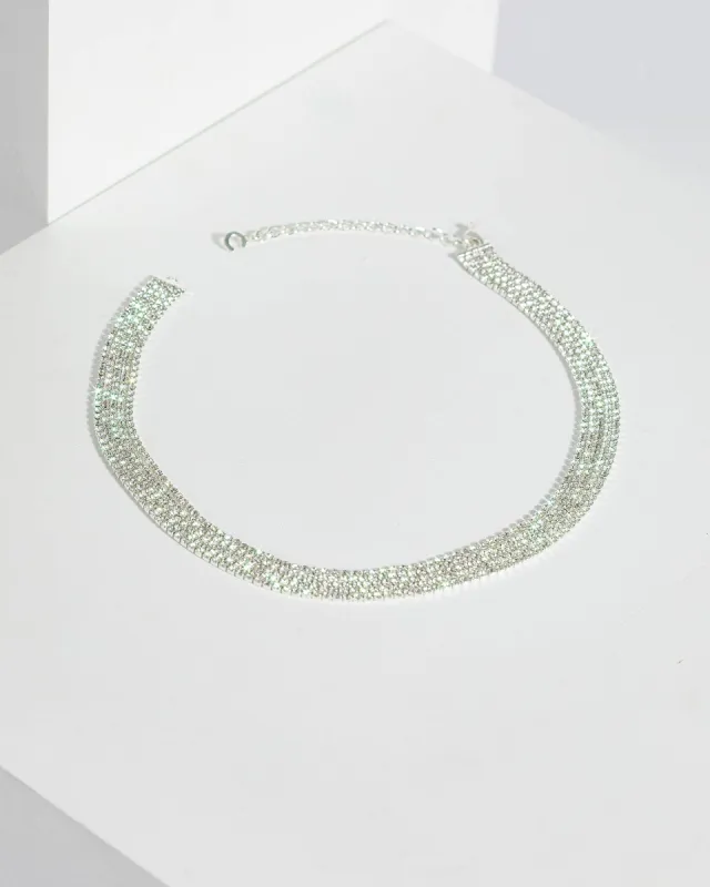 Silver Multi Row Diamante Cup Chain Necklace sold by Collete Hayman