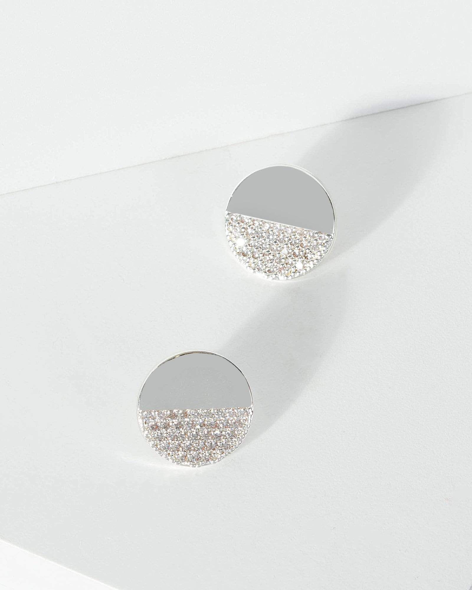 Silver Cubic Zirconia Pave Half Circle Earrings sold by Collete Hayman