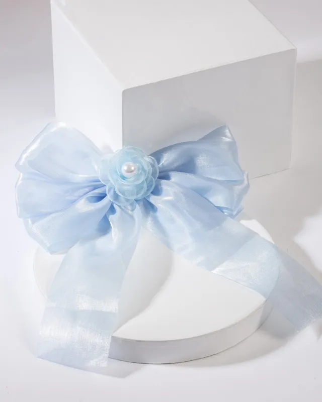 Blue Flower Detail Large Hair Bow sold by Collete Hayman