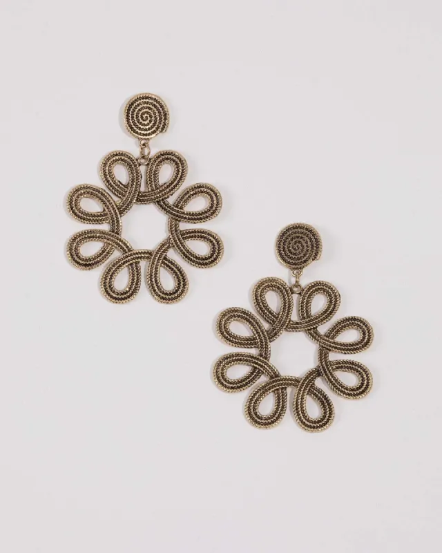 Antique Gold Tone Rope Twist Metal Statement Earrings sold by Collete Hayman