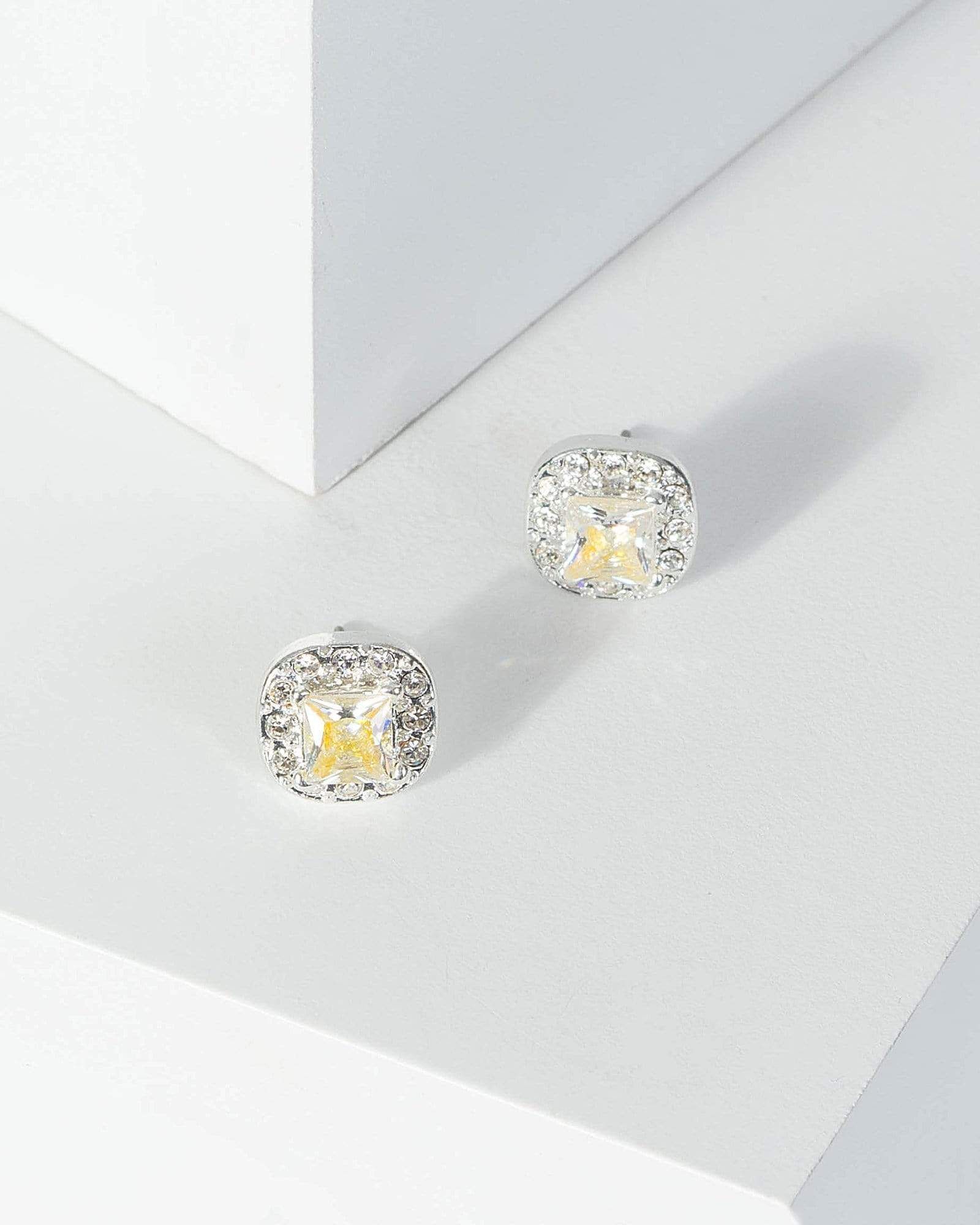 Silver Cubic Zirconia Pave Square Stud Earrings sold by Collete Hayman