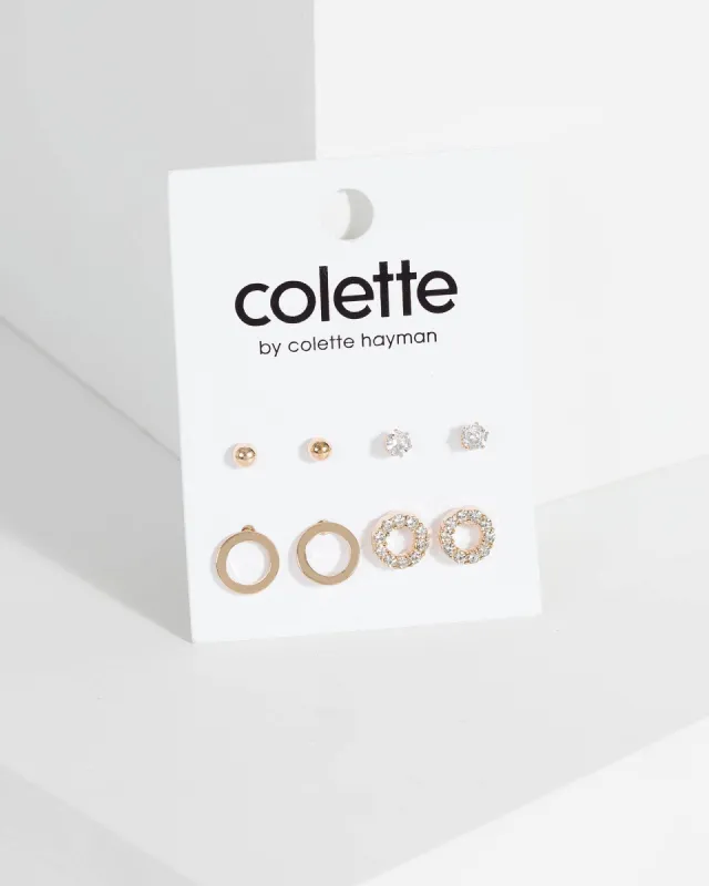 Gold Four Pack Mixed Stud Earrings sold by Collete Hayman