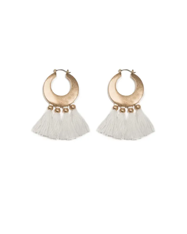 Ivory Gold Tone Cotton Tassel Hoop Earrings sold by Collete Hayman