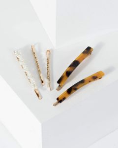 Gold 5 Pack Acrylic Pearl And Metal Hair Slides sold by Collete Hayman