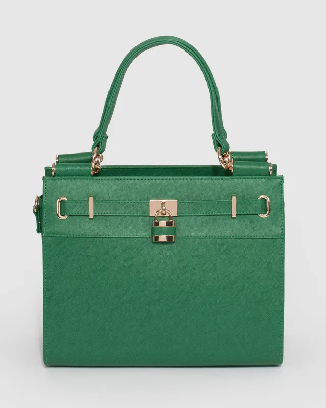 Green Stephanie Square Lock Tote Bag sold by Collete Hayman