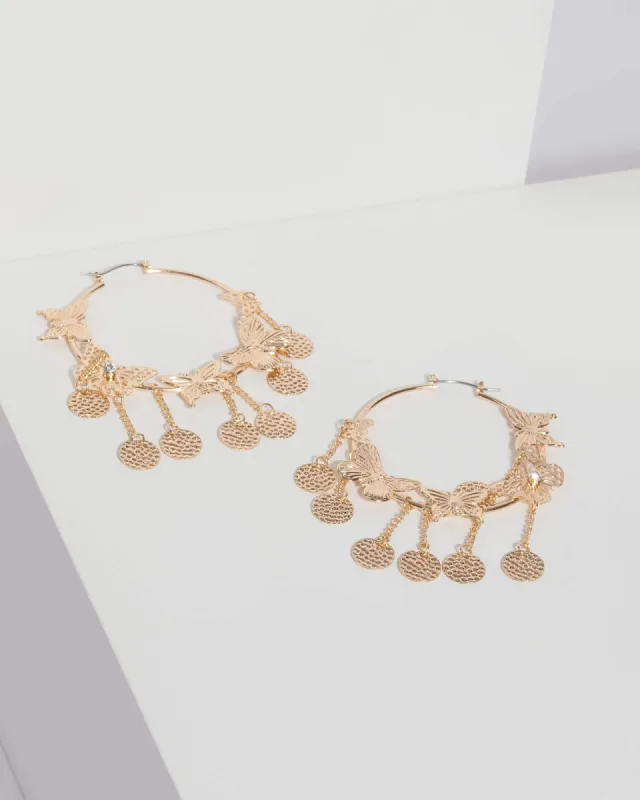 Gold Butterfly Disc Hoop Earrings sold by Collete Hayman