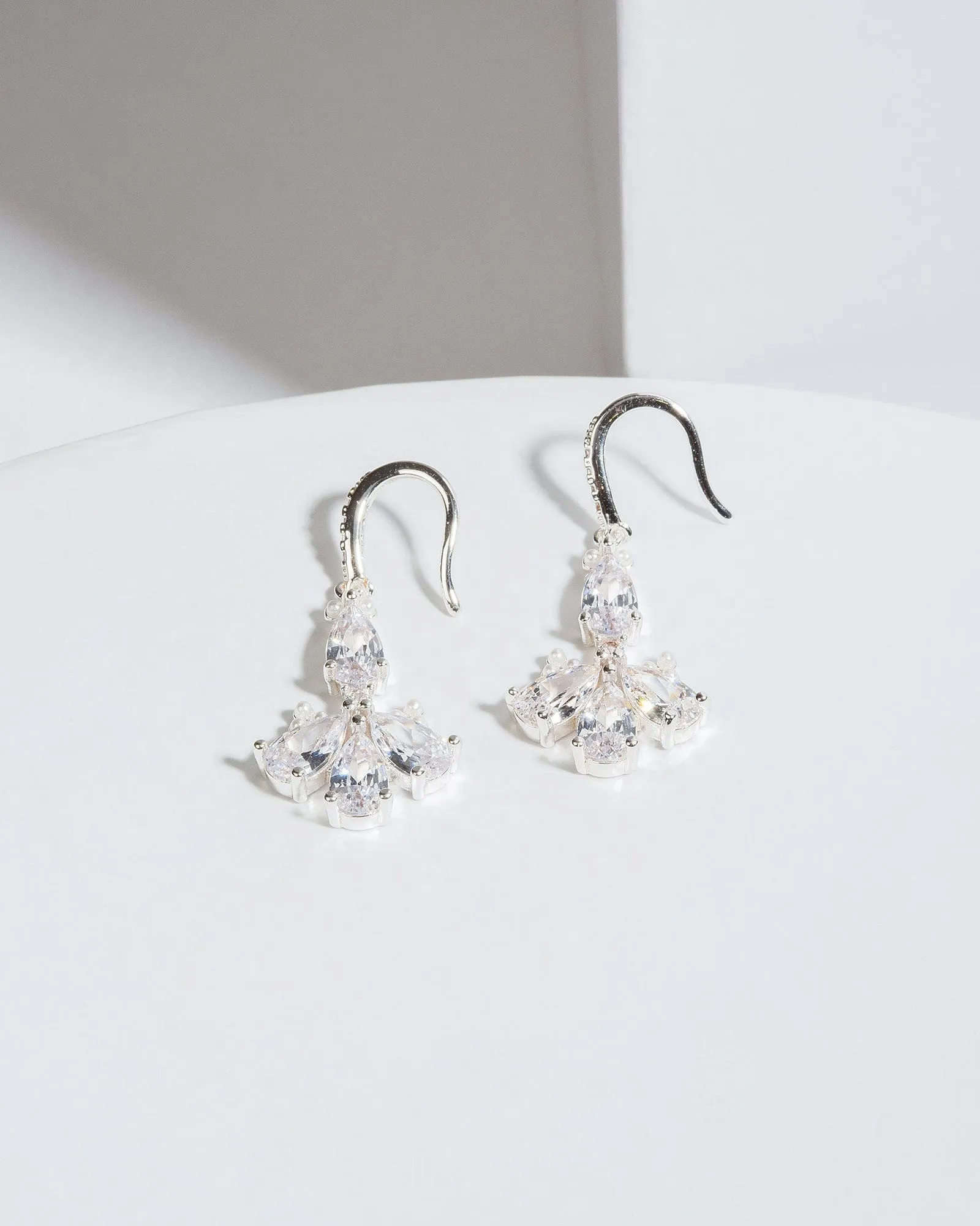 Silver Cubic Zirconia Hook Drop Multi Crystal Earrings sold by Collete Hayman